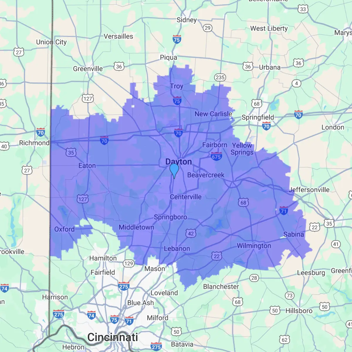 Service area of Leisure Pools Dayotn: Miami Valley