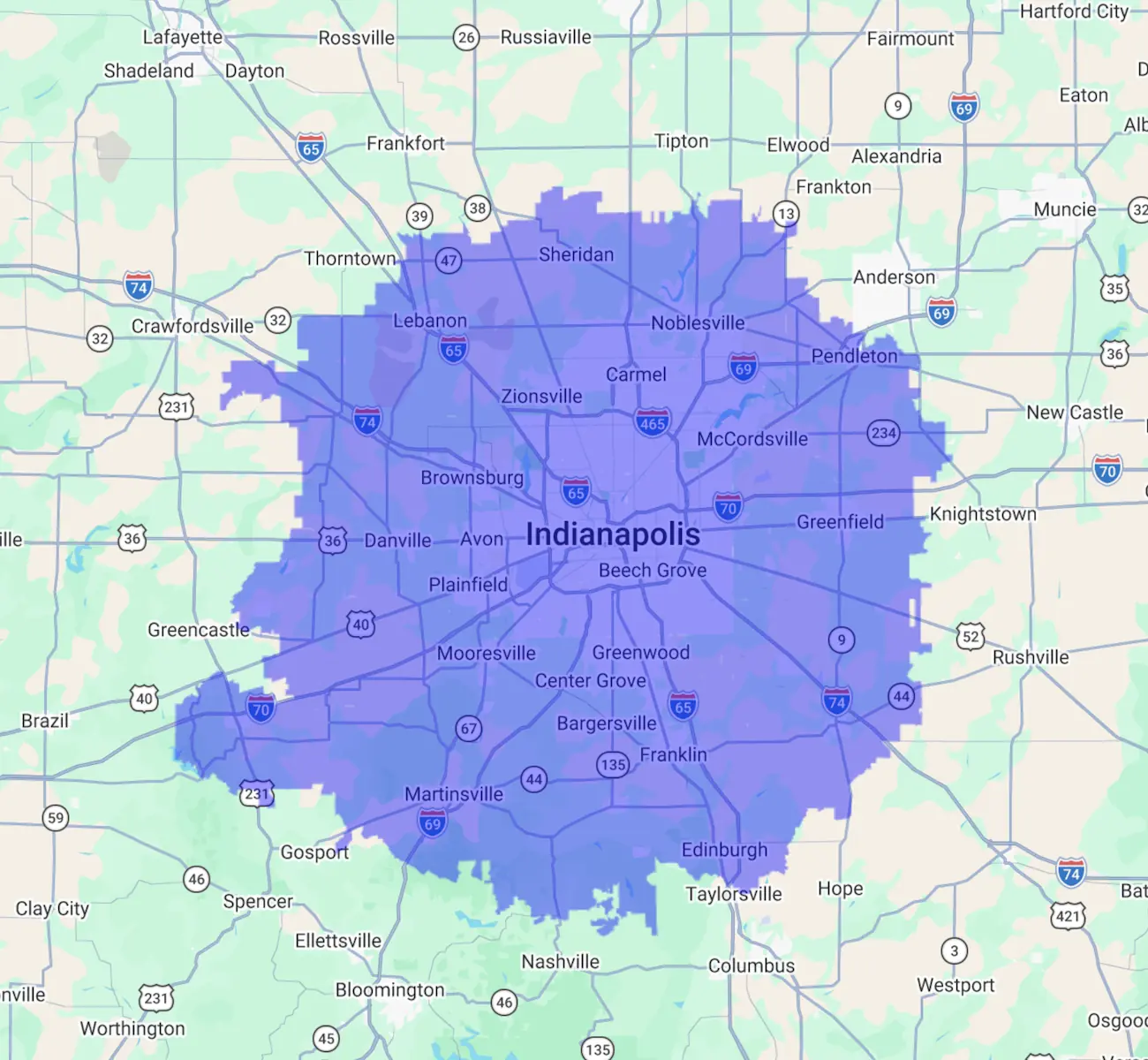 Service area of Leisure Pools Indianapolis